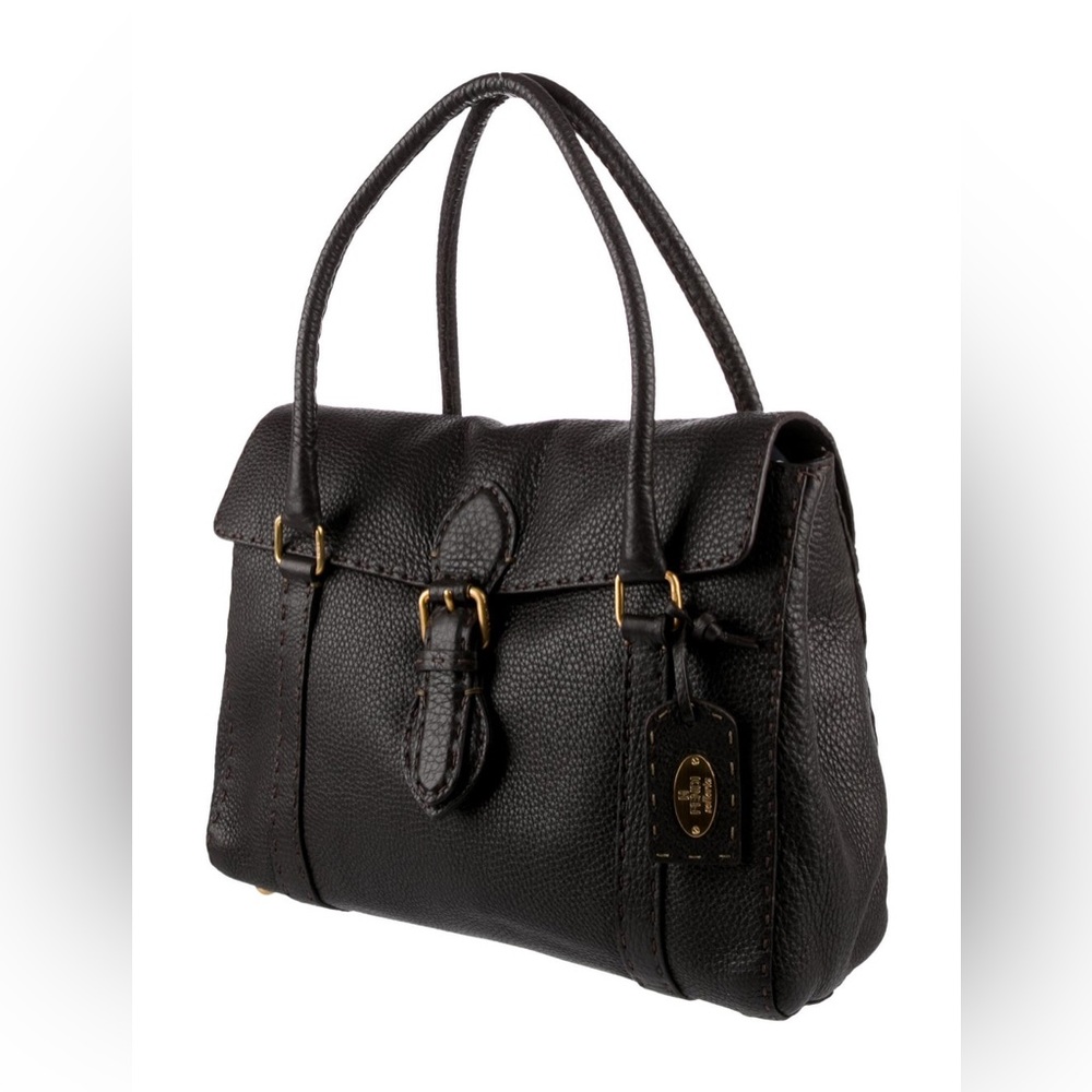 Fendi Selleria Linda 8Br458 Brown Leather Handbag Stitch